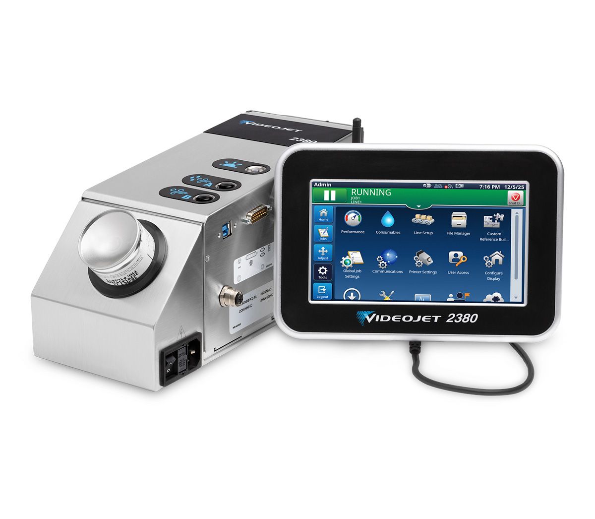 lcm 2380 printer and screen canister side close up